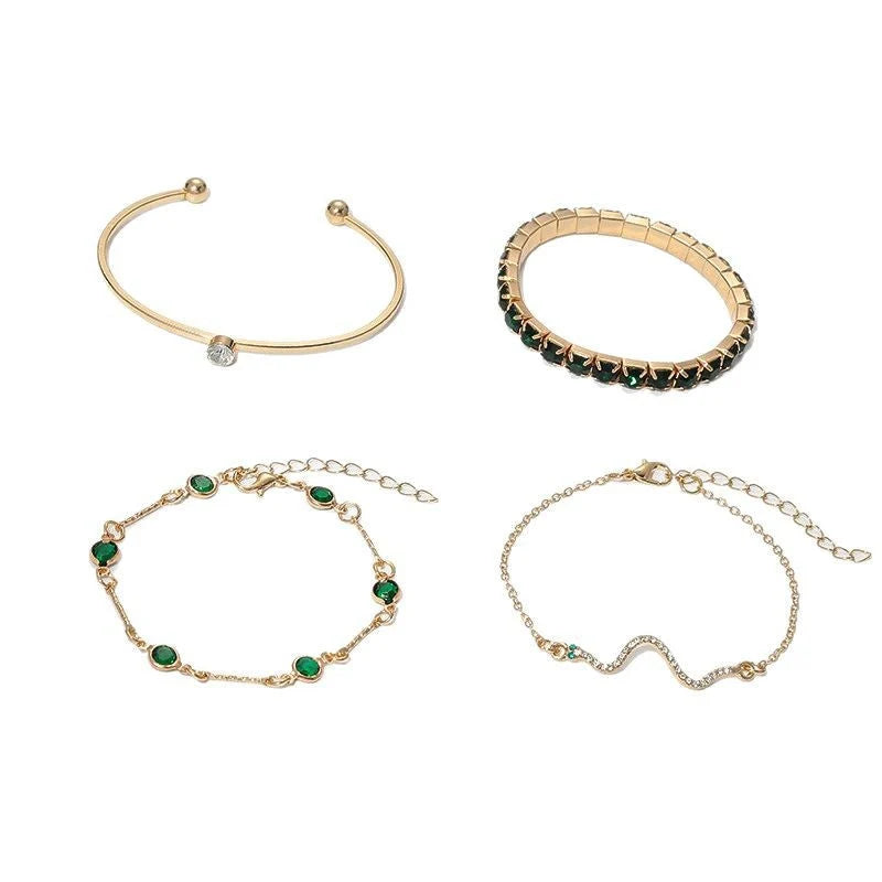 Green Stone Stackable Bracelet Set