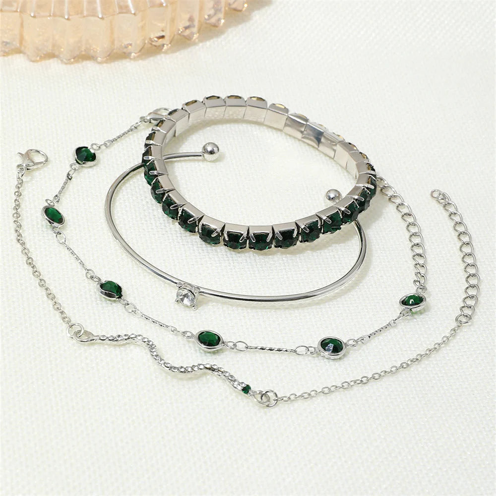 Green Stone Stackable Bracelet Set