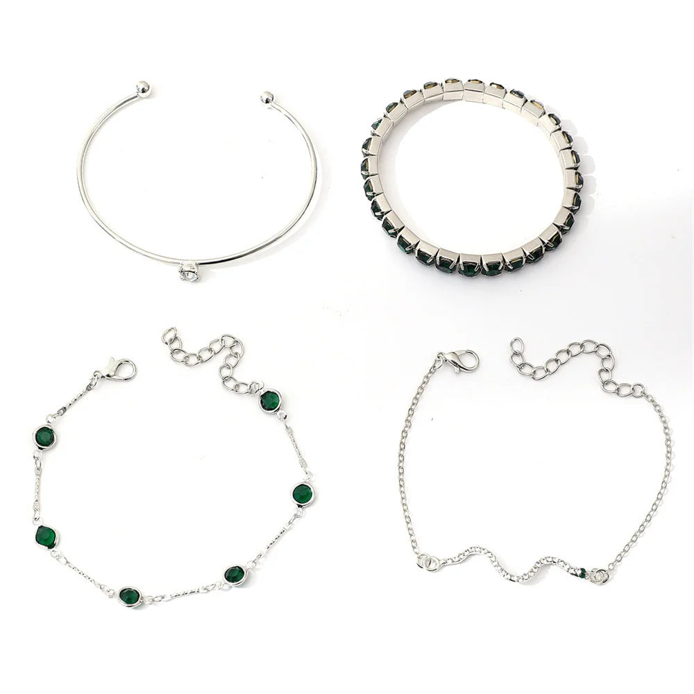 Green Stone Stackable Bracelet Set