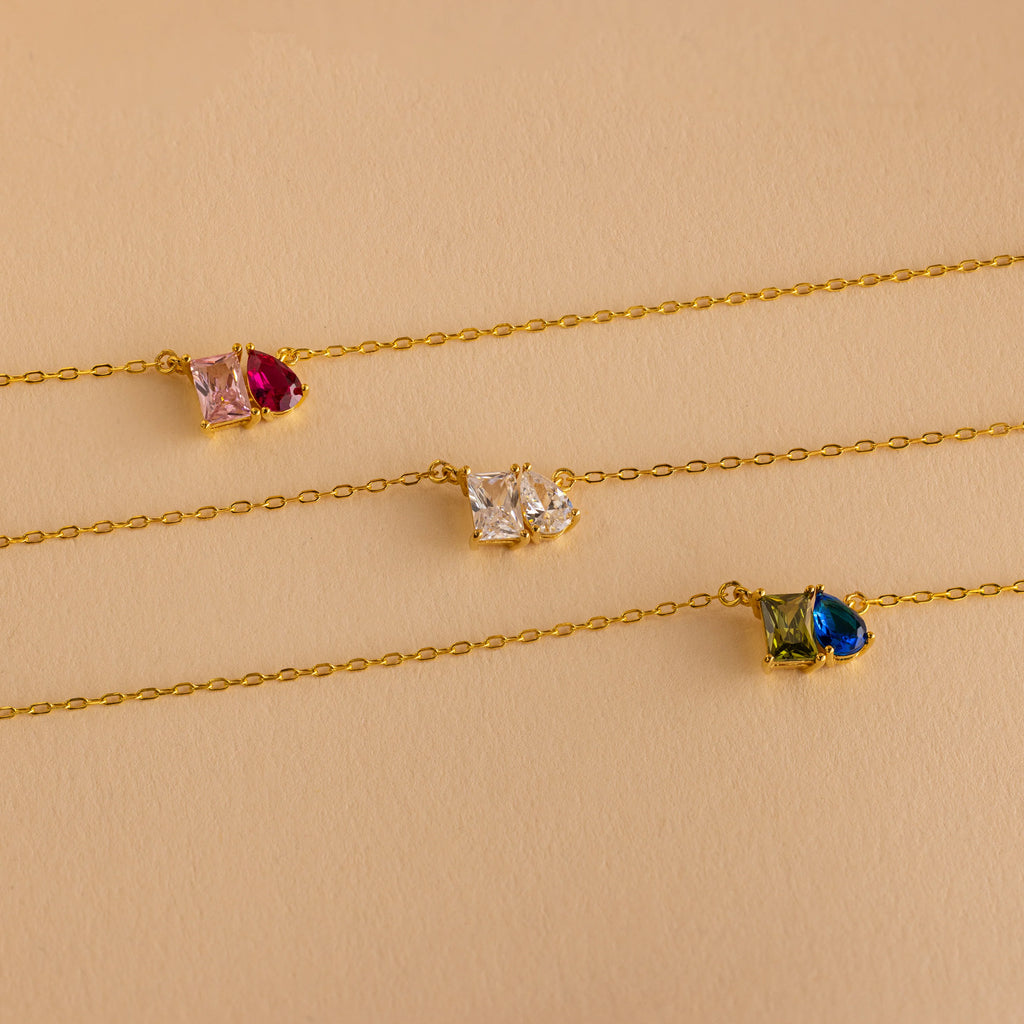 Dainty Two-Stone Birthstone Necklace