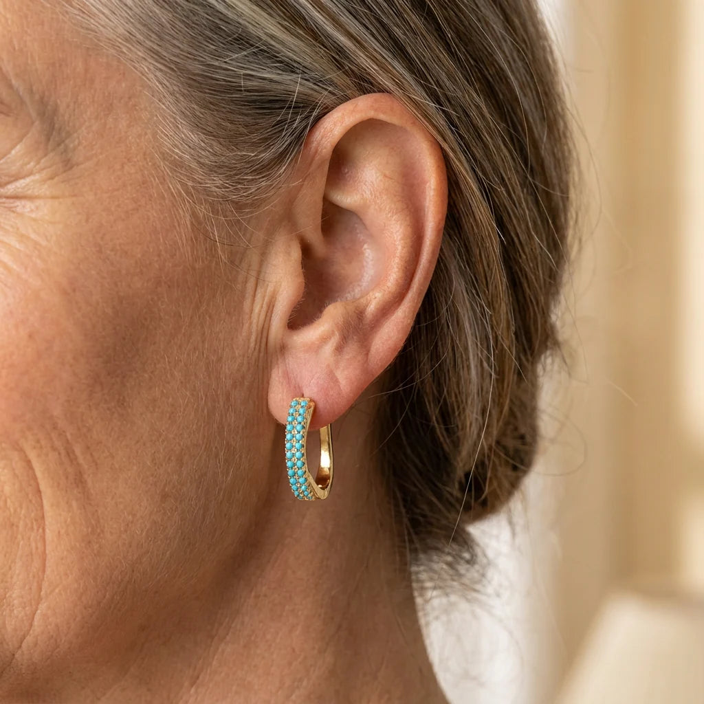 Blue Pavé Huggie Earrings