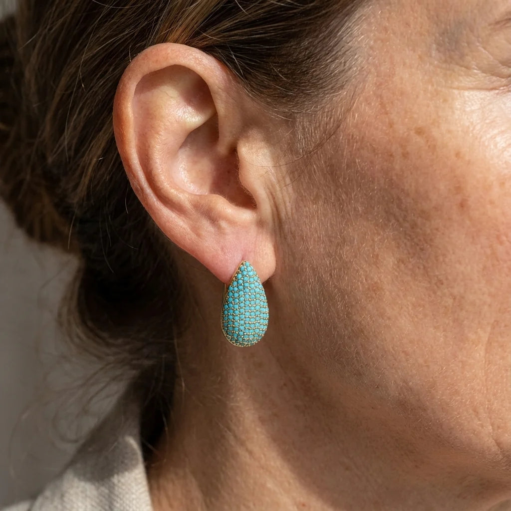 Blue Pavé Teardrop Hoop Earrings