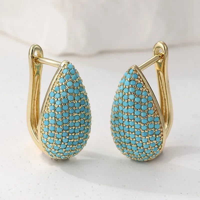 Blue Pavé Teardrop Hoop Earrings