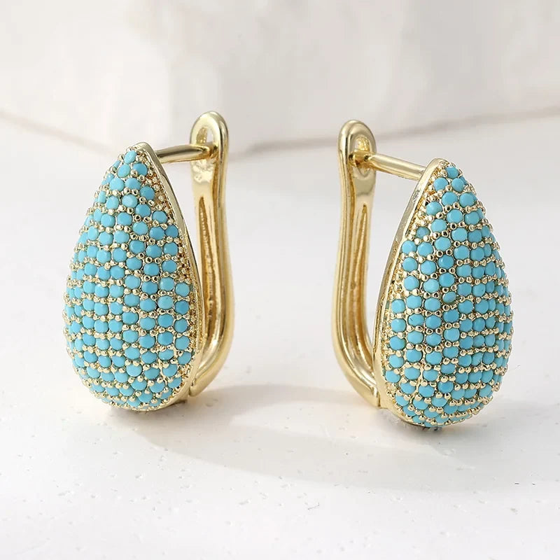 Blue Pavé Teardrop Hoop Earrings