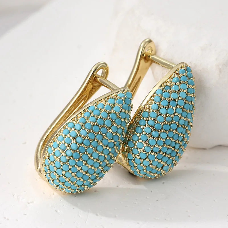 Blue Pavé Teardrop Hoop Earrings