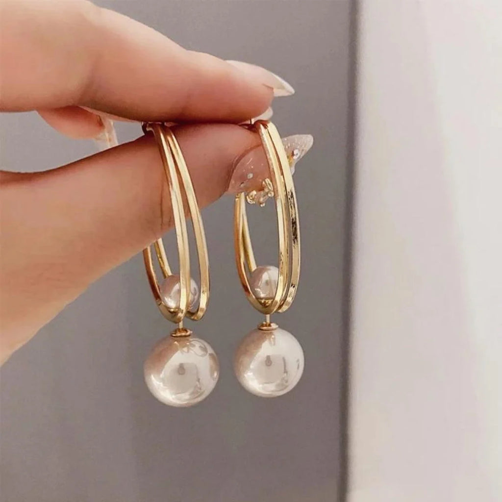 Double Hoop Pearl Earrings