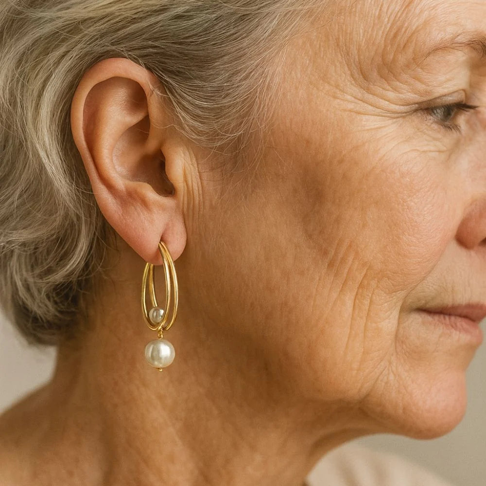 Double Hoop Pearl Earrings