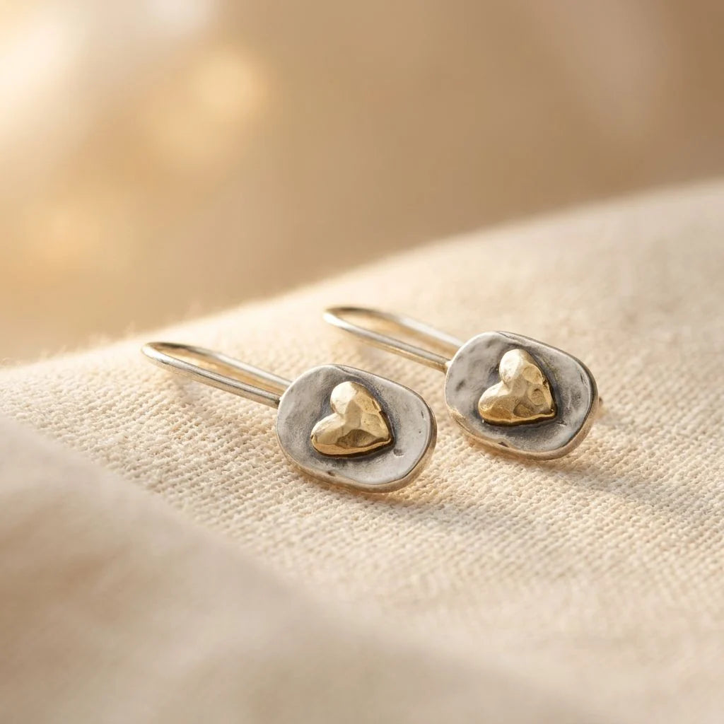 Two-Tone Heart Drop Earrings