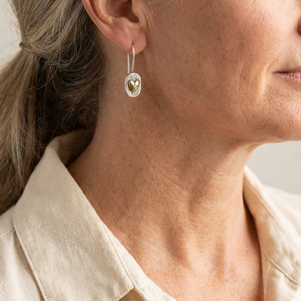Two-Tone Heart Drop Earrings