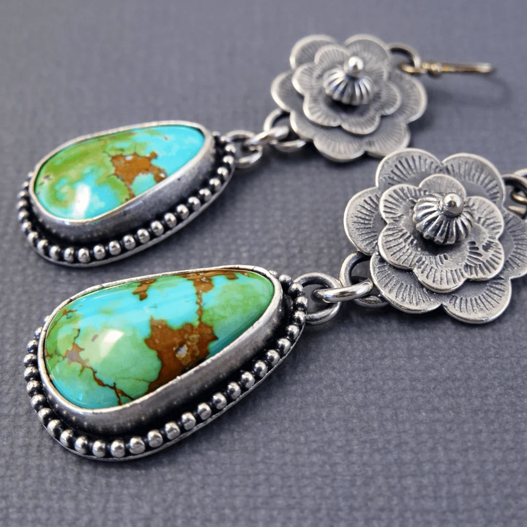 Vintage Blue Floral Drop Earrings