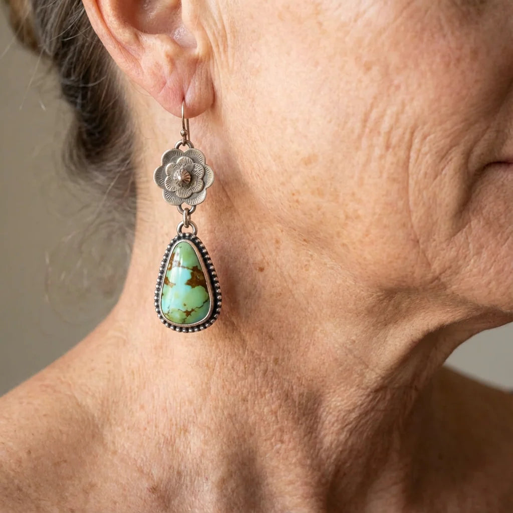 Vintage Blue Floral Drop Earrings