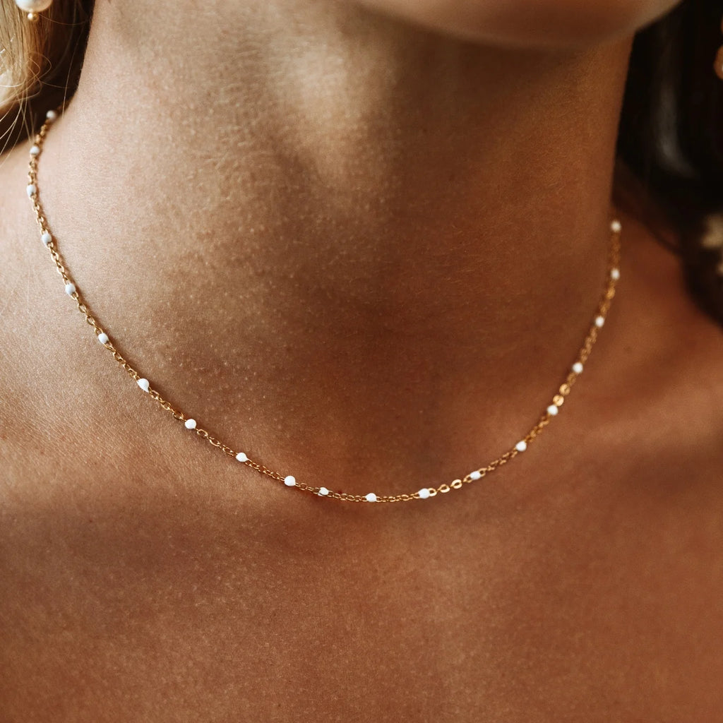 White Beaded Choker Necklace