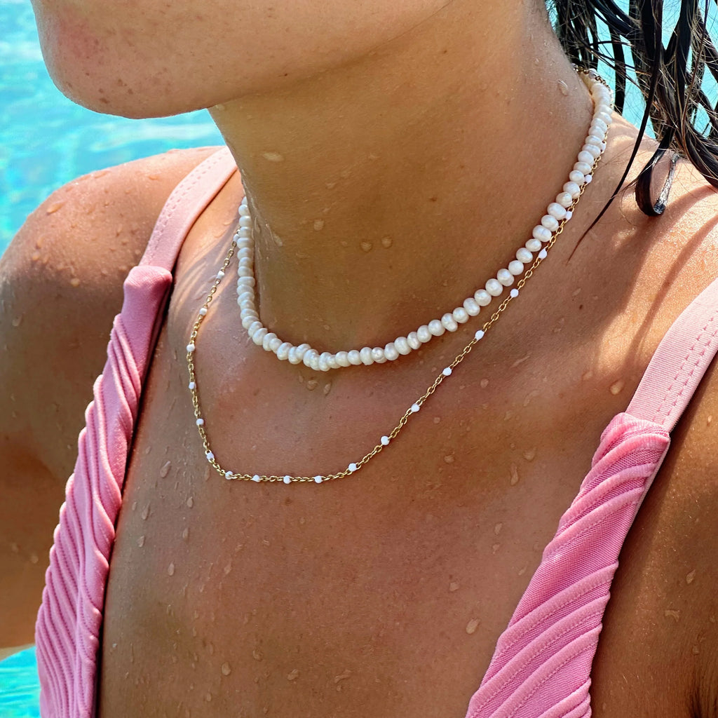 White Beaded Choker Necklace