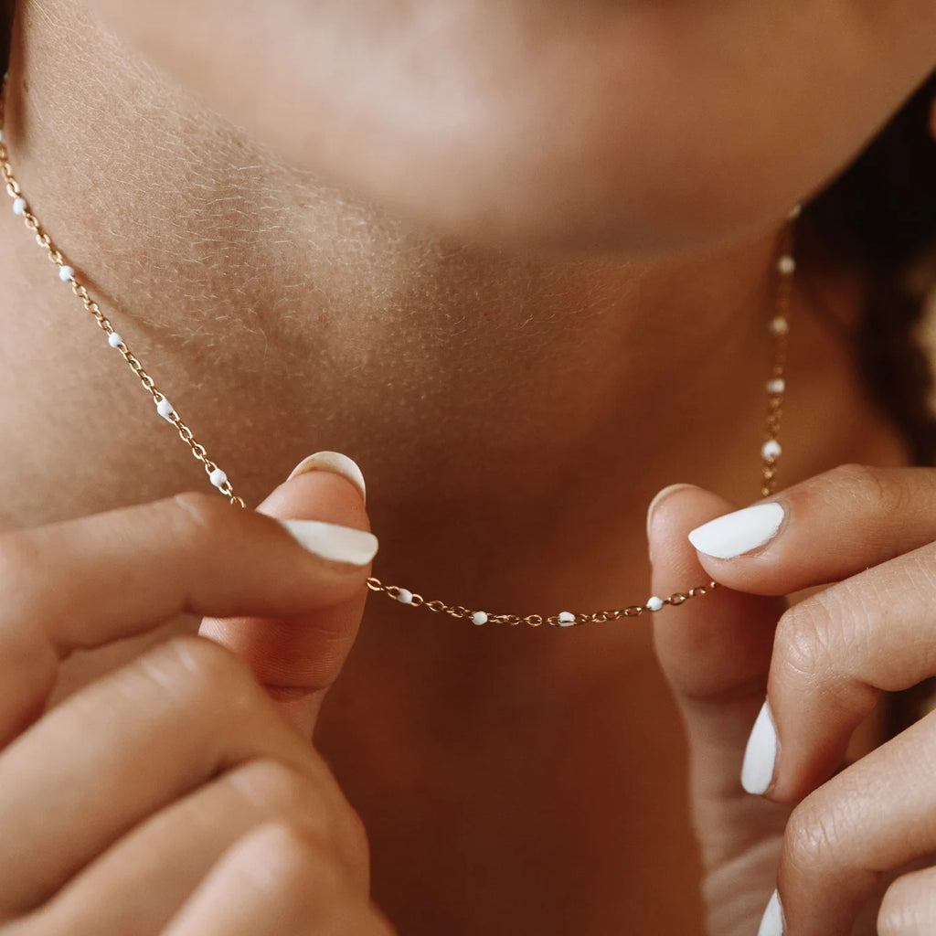White Beaded Choker Necklace