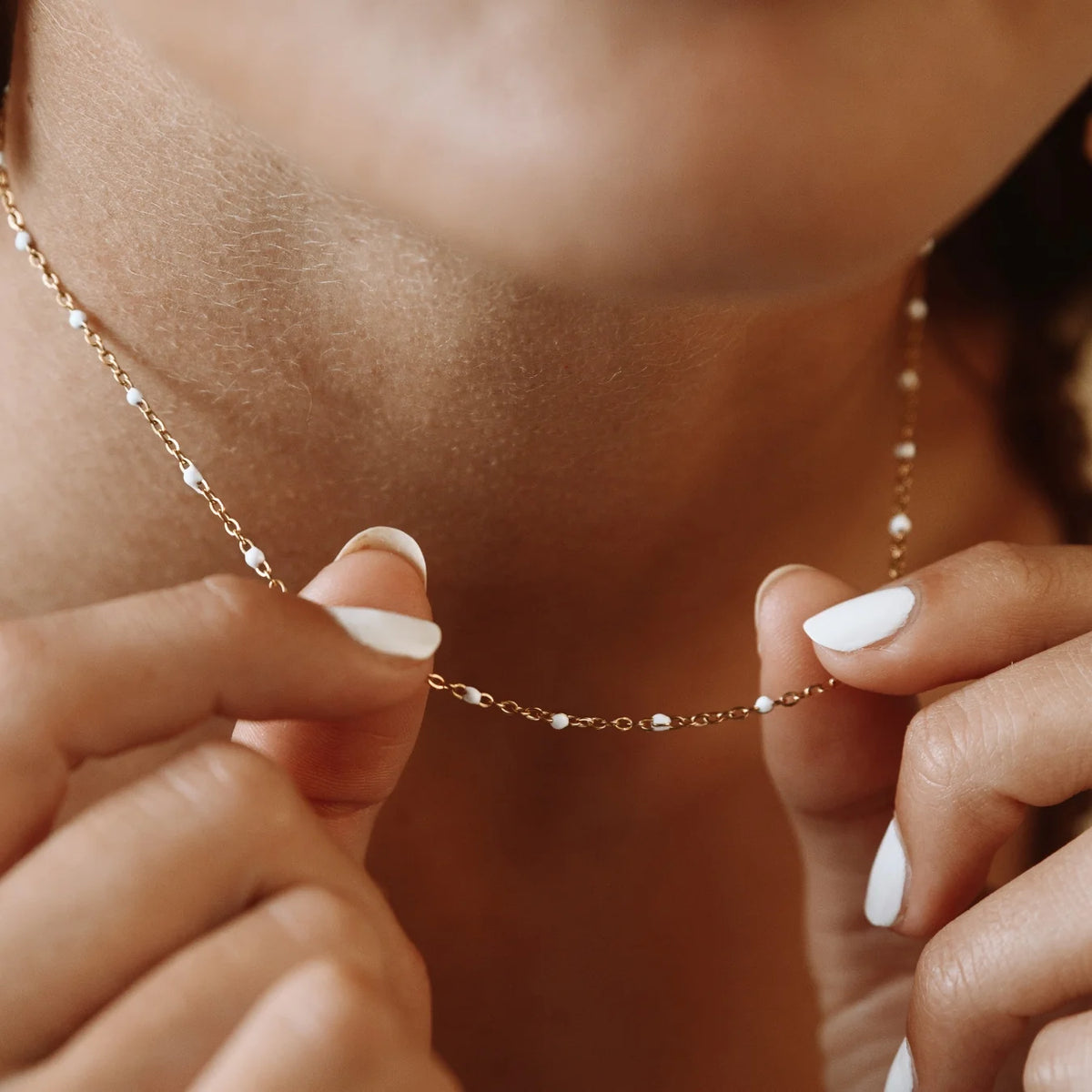White Beaded Choker Necklace