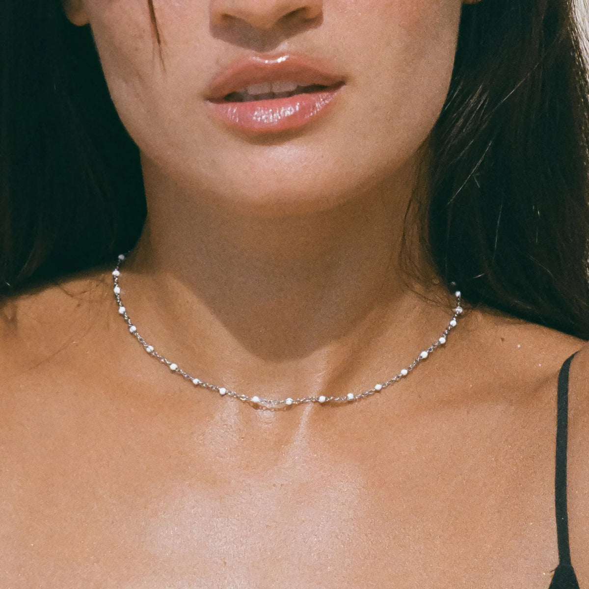 White Beaded Choker Necklace
