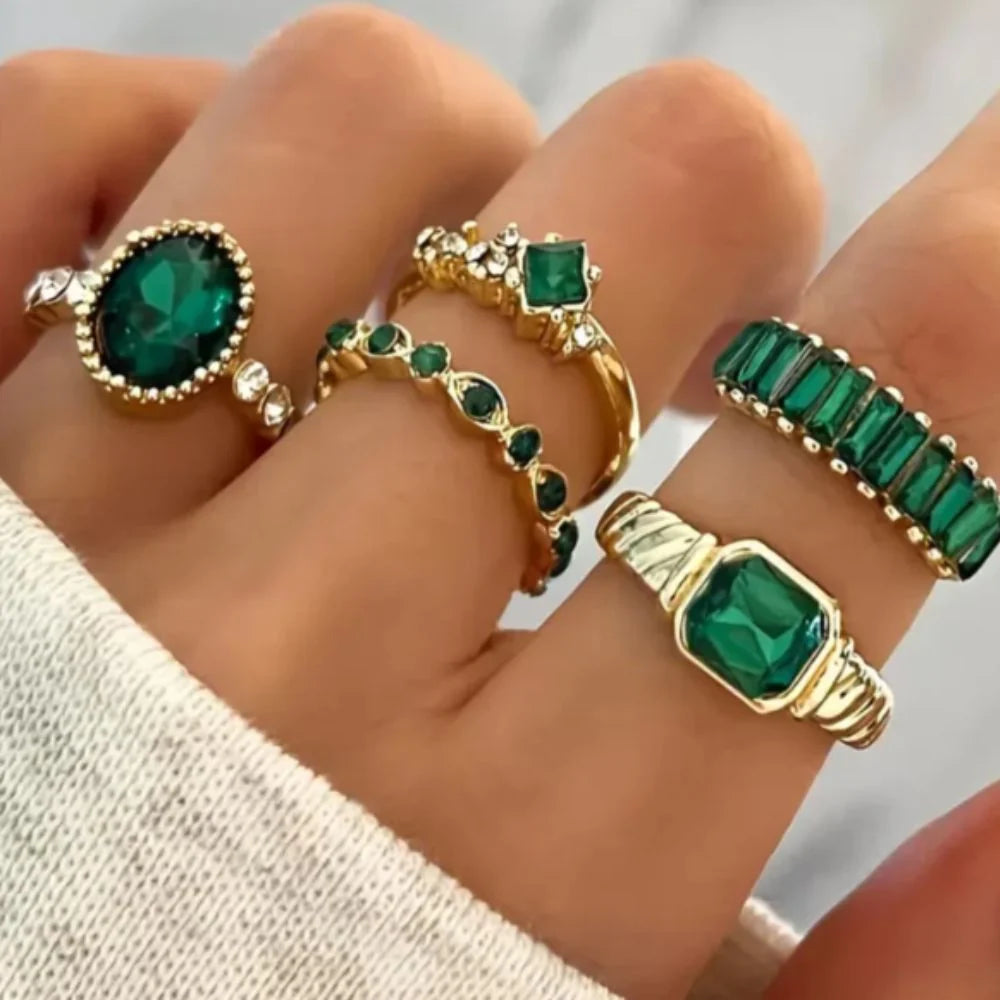 Green Stone Stackable Rings Set