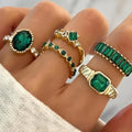 Green Stone Stackable Rings Set