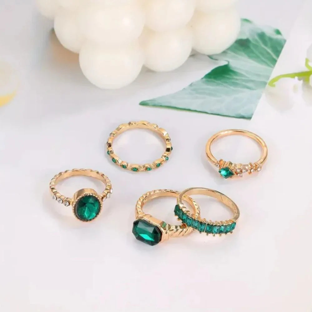 Green Stone Stackable Rings Set